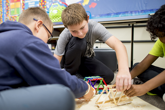 Students Building Bridges with Sticks